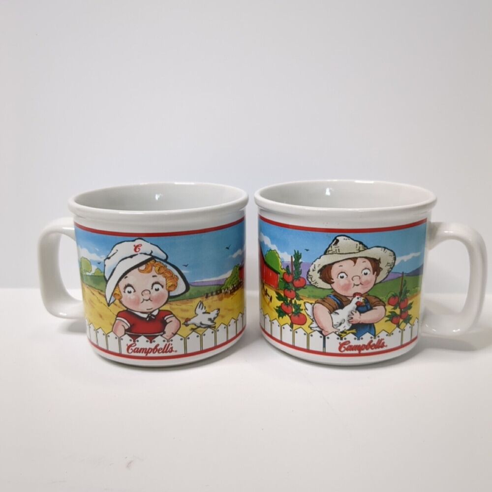 Lot of 2 Campbell Kids (2001) Farm Kids Large Coffee or Soup Mug Cup